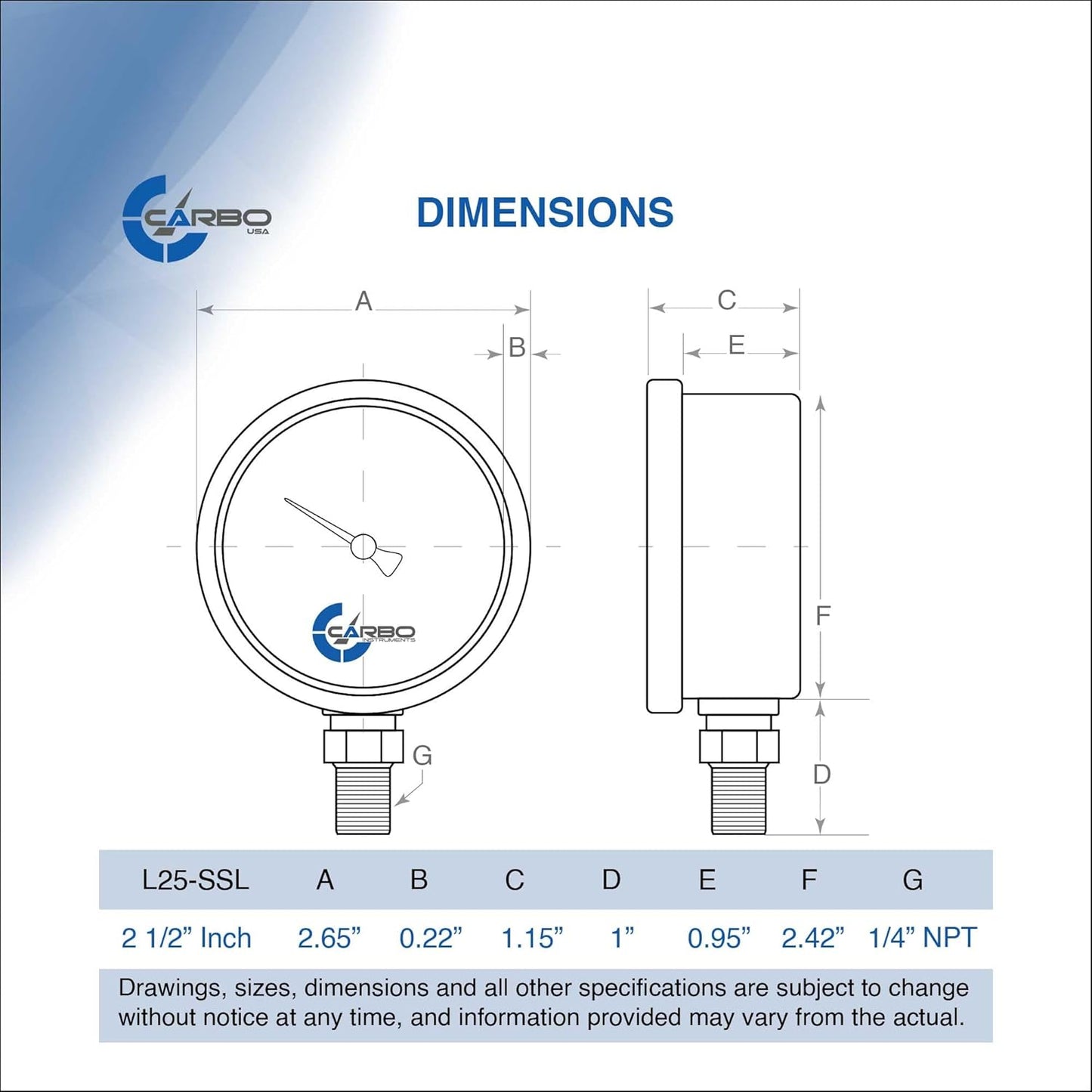 Stainless Steel Pressure Gauge Dual Display (0-1500 psi/kPa) - 2 1-2" Glycerine Liquid Filled Water Air Oil Gas Gauge with Polycarbonate Lens & Brass Connection-1/4 NPT Lower Mount