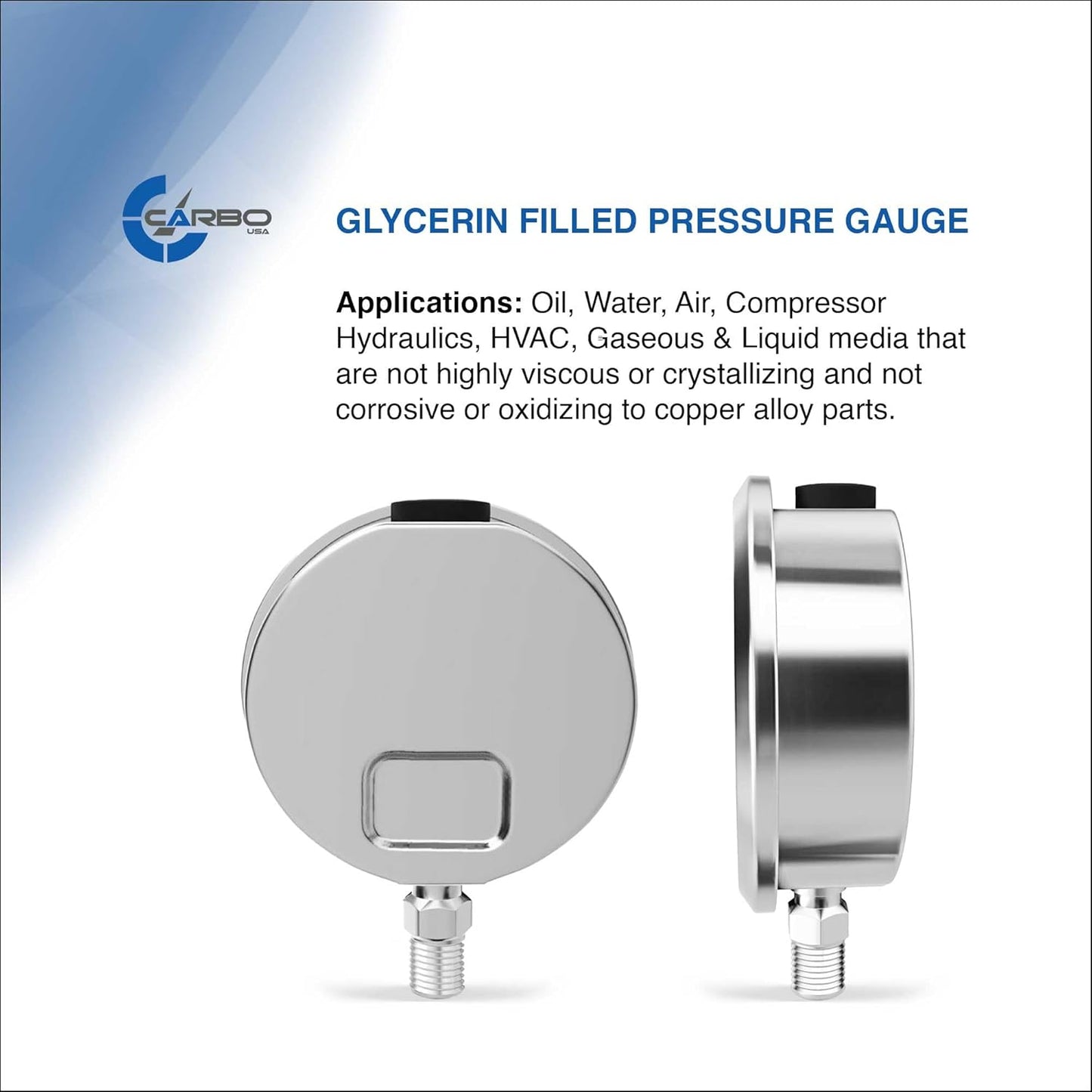 Stainless Steel Pressure Gauge Dual Display (-30 Hg - 0-250 psi/kPa) - 2 1-2" Glycerine Liquid Filled Water Air Oil Gas Gauge with Polycarbonate Lens - Compound Vacuum - 1/4" NPT