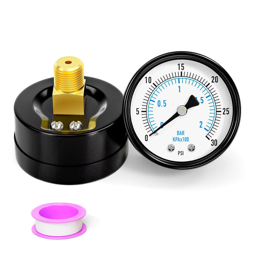 0-30PSI Well Pump Pressure Gauge 2" Dial Size, 1/4" NPT Back Mount, 3-2-3% Accuracy, for Tube, Water Pump, Gas, Liquid, Pressure Test