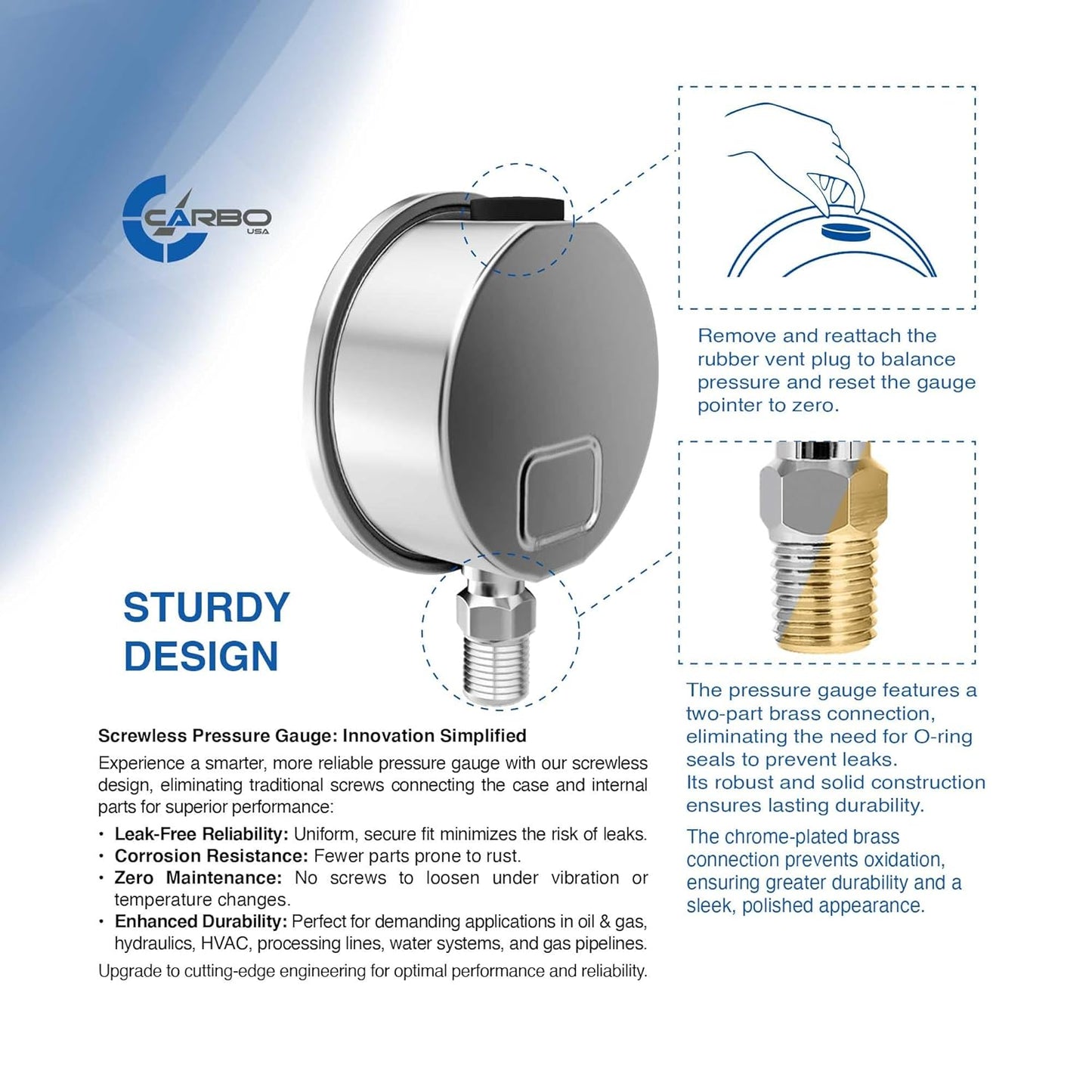 Stainless Steel Pressure Gauge Dual Display (0-300 psi/kPa) - 2 1-2" Glycerine Liquid Filled Water Air Oil Gas Gauge with Polycarbonate Lens & Brass Connection - 1/4" NPT Lower Mount
