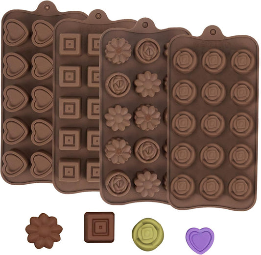 4 Pcs Chocolate Silicone Molds for Candy, Food Grade No-Stick Baking Molds with Different Shapes (4 Styles)
