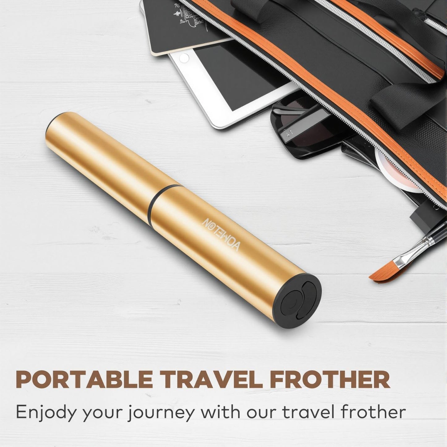 Rechargeable Milk Frother Handheld Electric Frother Wand Milk Foamer Drink Mixer for Coffee, Lattes, Cappuccino, and Egg, Stainless Steel for Travel-Golden