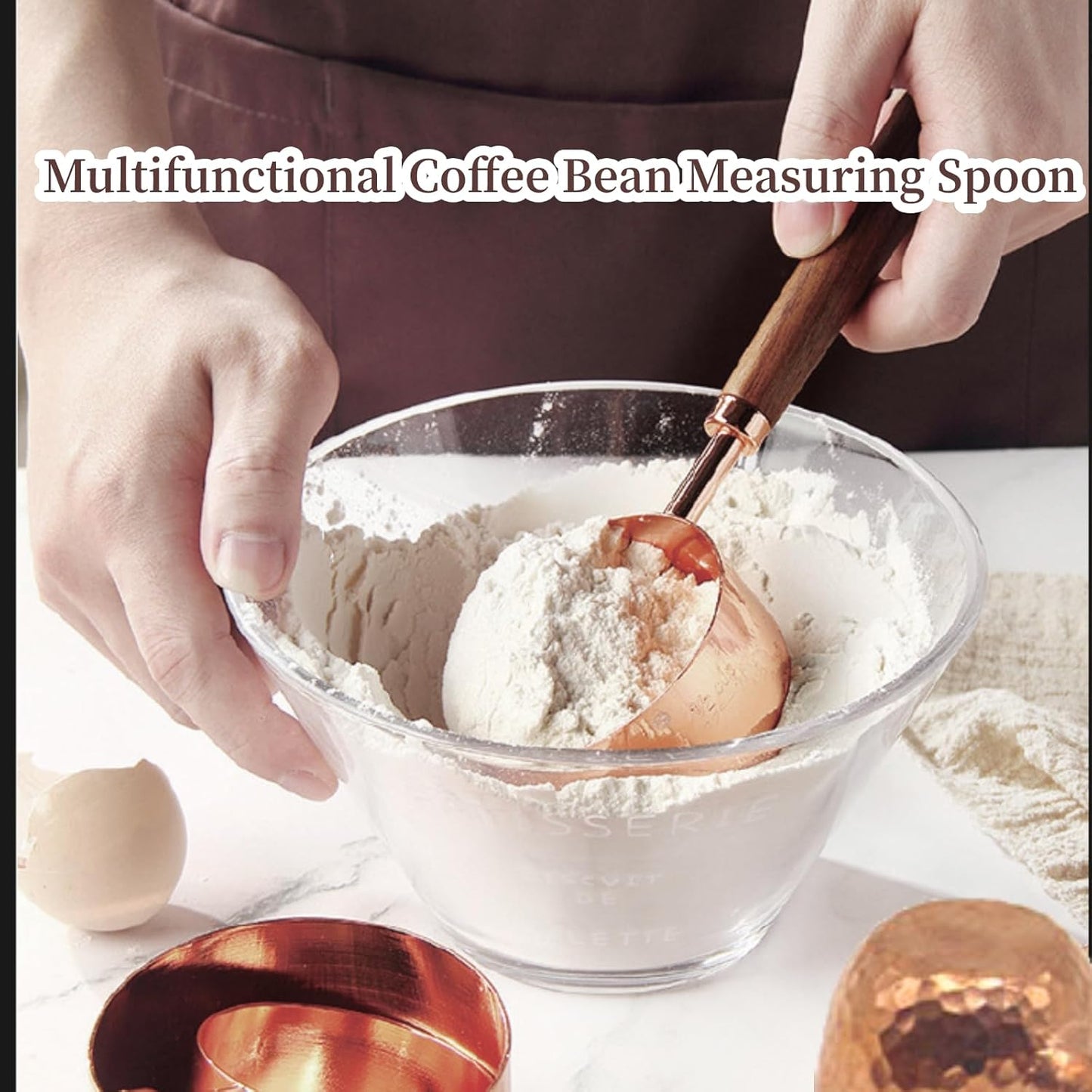 Measuring Spoons, Wood Handle Coffee Scoop Black Walnut and Red Copper Tablespoon Scoop for Coffee Tea, Cooking Mixing Stirrer Kitchen Tools Utensils