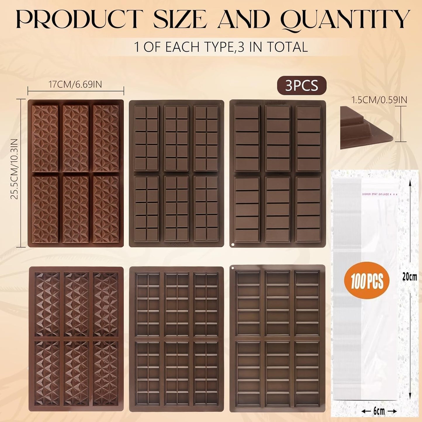 Set of Chocolate Bar Mold, Chocolate Molds Silicone, Food Grade Dubai Chocolate Bar Mold, Candy Molds for Praline Candy (A)