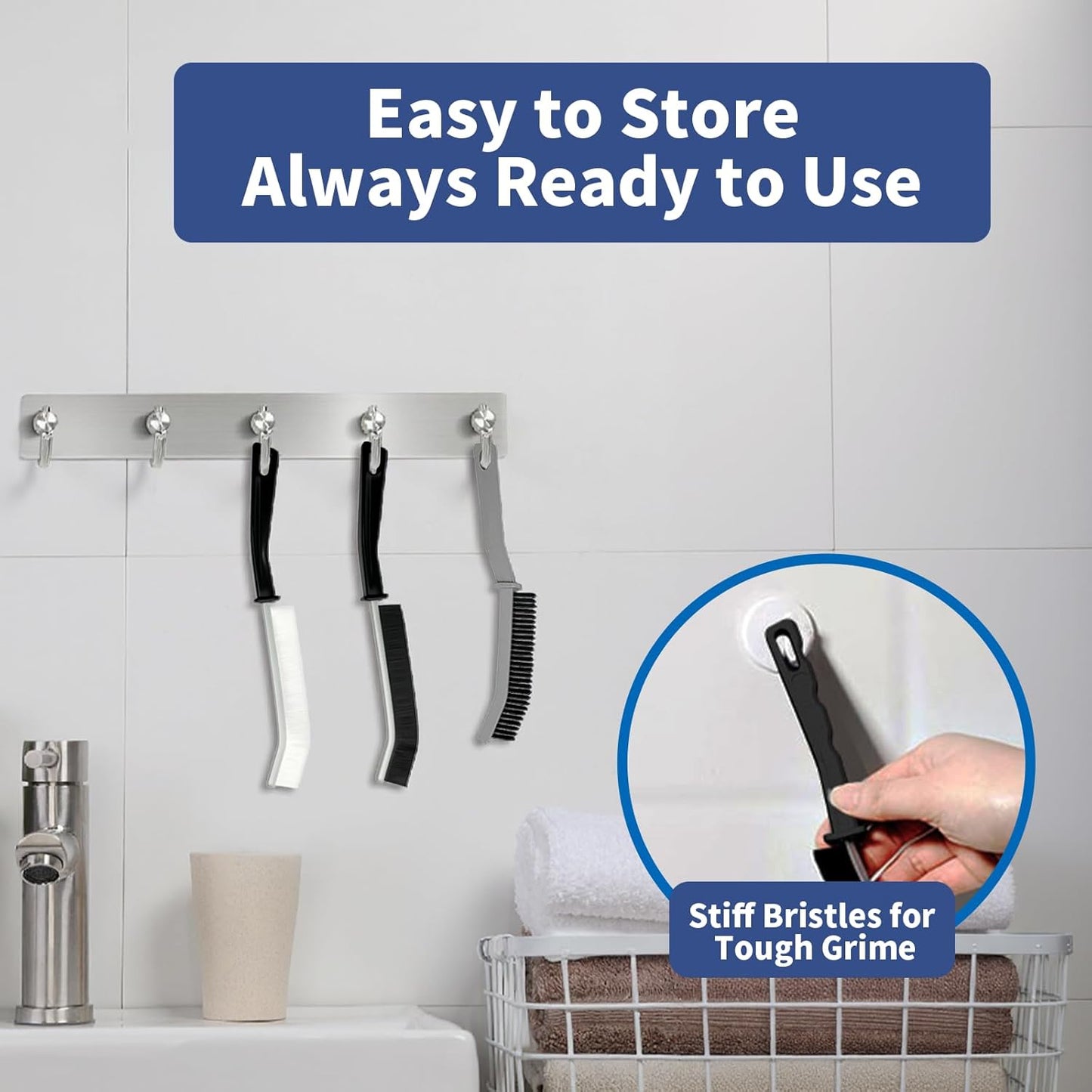 Crevice Cleaning Brush, Hard-Bristled Gap Scrub Brush, Toilet Gap Cleaning Brush Tool, for Scrub Small Spaces, Kitchen, Bathroom, Corner, Grout, Sink, Window Tracks, Hinges, 3pcs