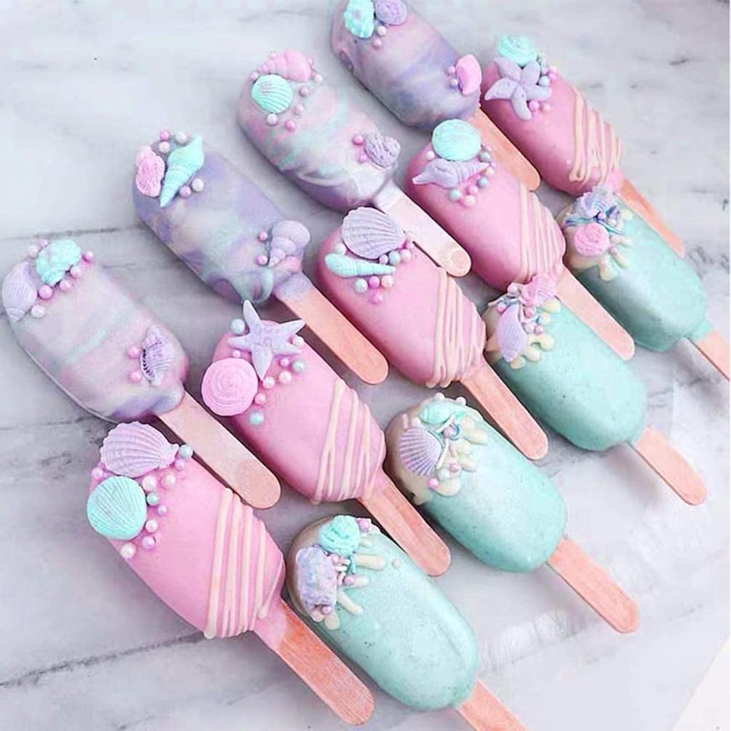 MEMOVAN Mermaid Theme Cake Fondant Mold 3pcs Seahorse Seashell Starfish Mermaid Tail Under the Sea Silicone Baking Mold for Chocolate Candy Cake Decoration Polymer Clay Gum Paste Craft