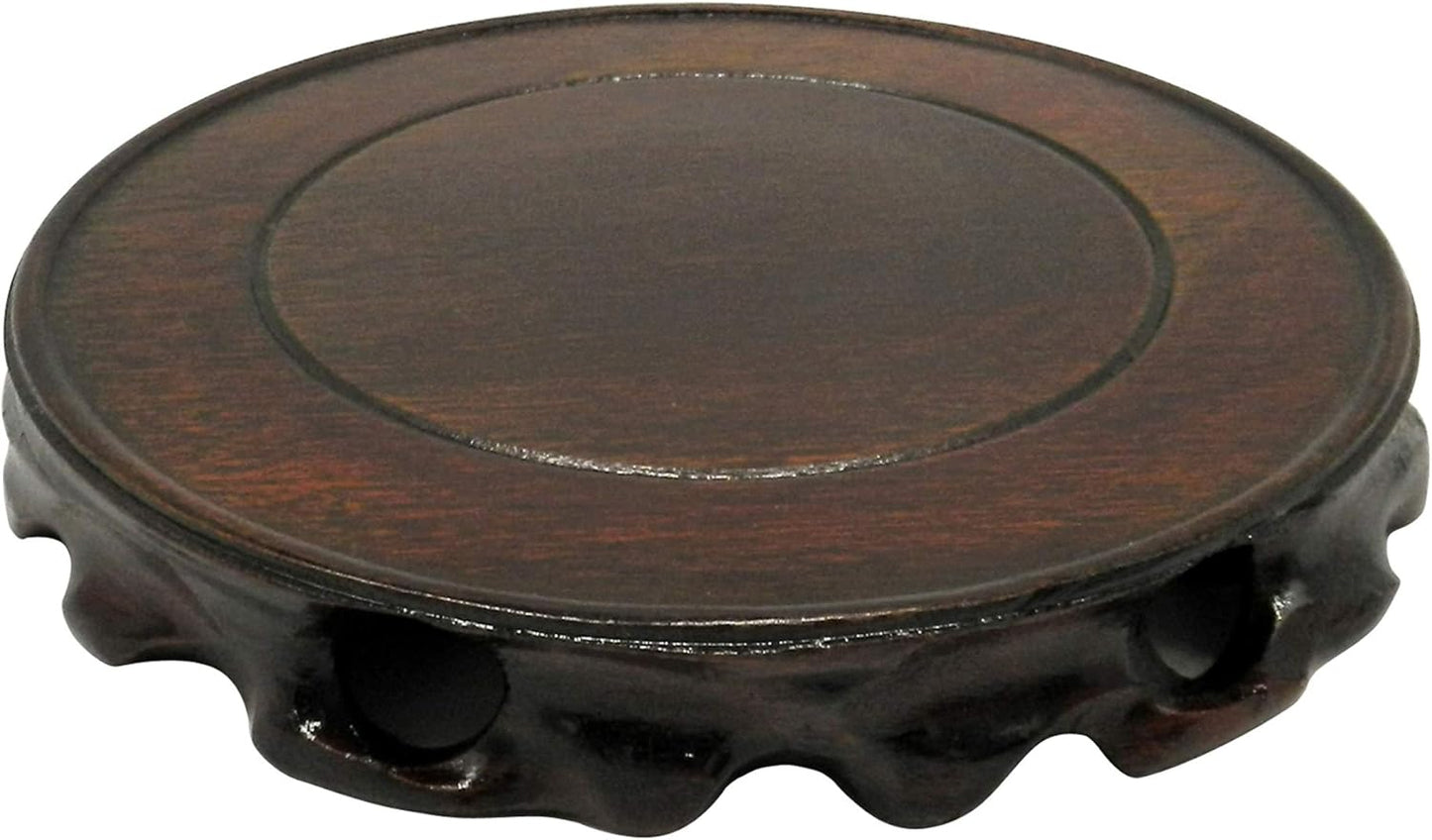 CVHOMEDECO. Rustic Vintage Rosewood Circular Display Stand Vase Pot Base Fishbowl Pedestal Stand.