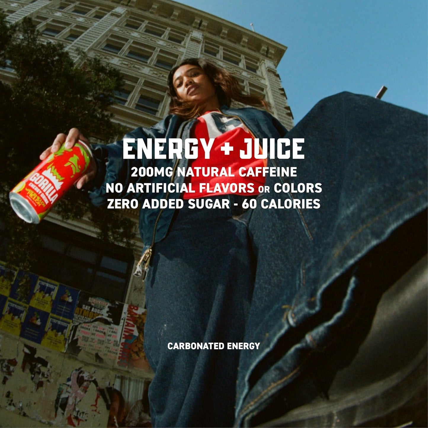 Gorilla Energy Drink, Watermelon Melon, 200mg Natural Caffeine, Real Fruit Juice Squeezed & Concentrated, L-Theanine, Taurine, Ginseng, Acetyl L-Carnitine, No Added Sugar and No Artificial Colors, 12 Pack