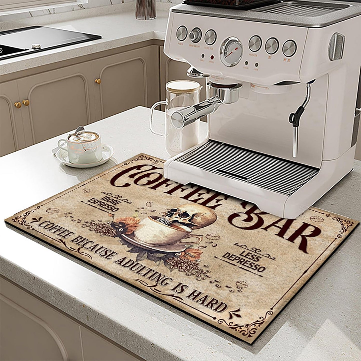 THUYPT Personalized Absorbent Coffee Mat for Counter, Coffee Drying Mat Coffee Bar Accessories, Kitchen Counter Coffee Maker Coffee Station Decoration (04)